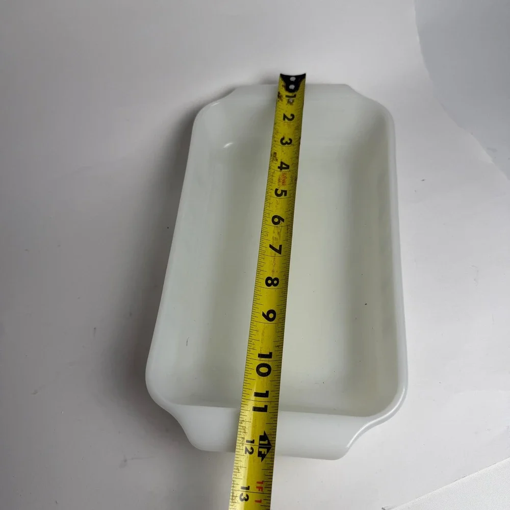 Vintage Fire-King Atomic Star Milk Glass Baking Dish Rectangular 1.5 Qt MCM